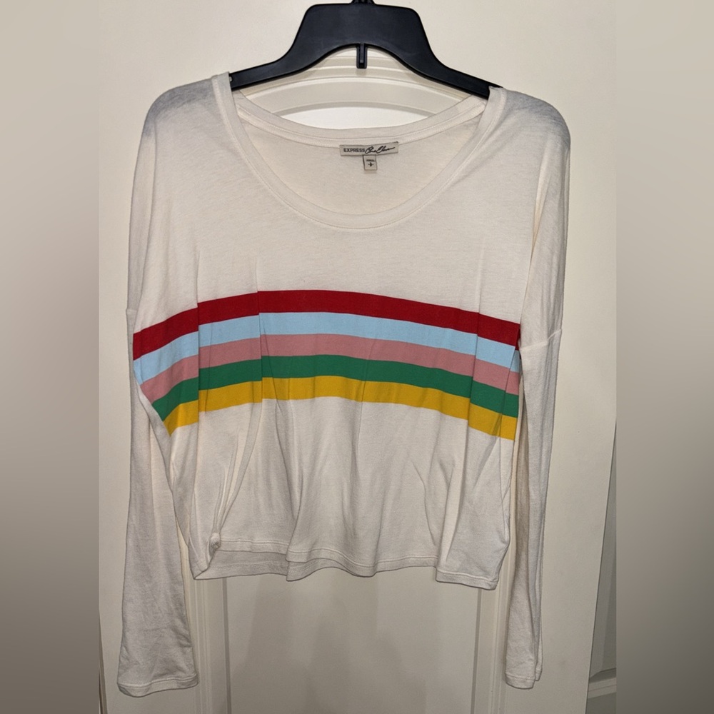 Express Top. Long sleeve tee. Very Lightweight. White with stripes. Size Small